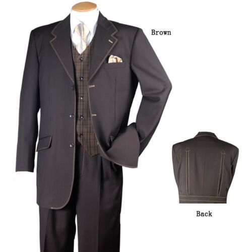 Men's 3 piece Luxurious Fashion Suits Single Breasted 3 Buttons Two Side Vents - Picture 3 of 11
