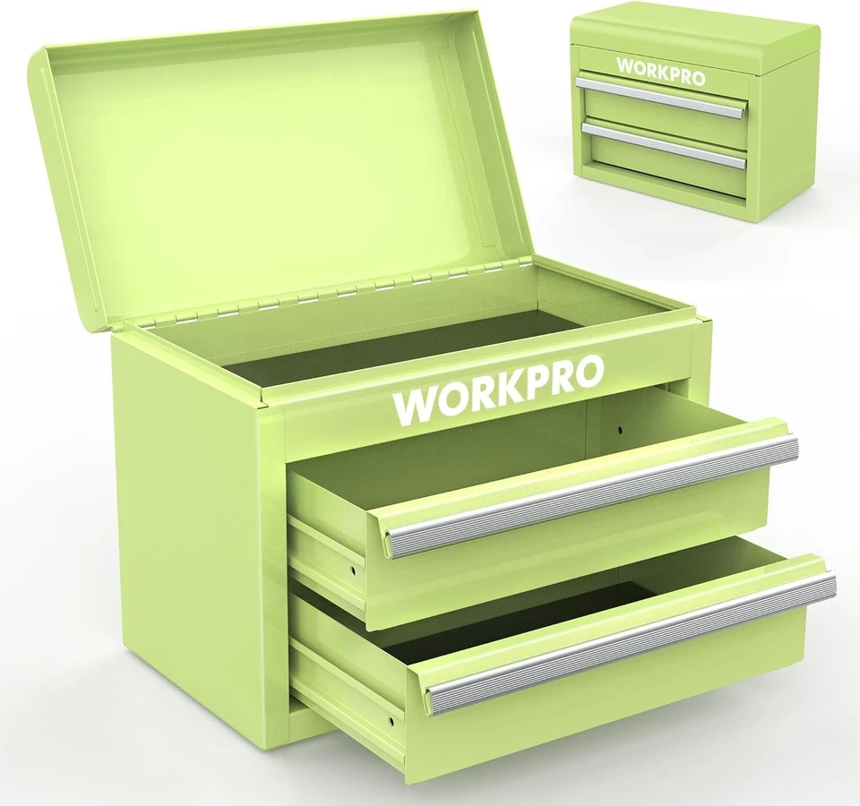 WORKPRO Mini Metal Tool Box Top Storage Multi-Color w/2 Drawers Magnetic Locking - Image 3 of 4