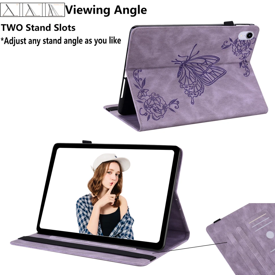 For iPad 10th 9th Gen 8th/Air/Pro 11/mini 6 Butterfly Leather Stand Wallet Case  - Image 3 of 4