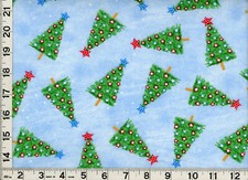 Christmas Tree with Star Ornaments on Blue Quilting Sewing Fabric by Yard 3174