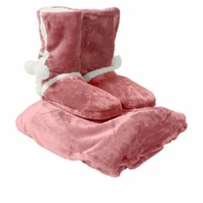 New Soft & Cozy Company Throw and Bootie Slippers Set, Rose
