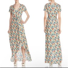 Alice + Olivia Adrianna Bird party maxi dress mock-wrap Sz 0 XS