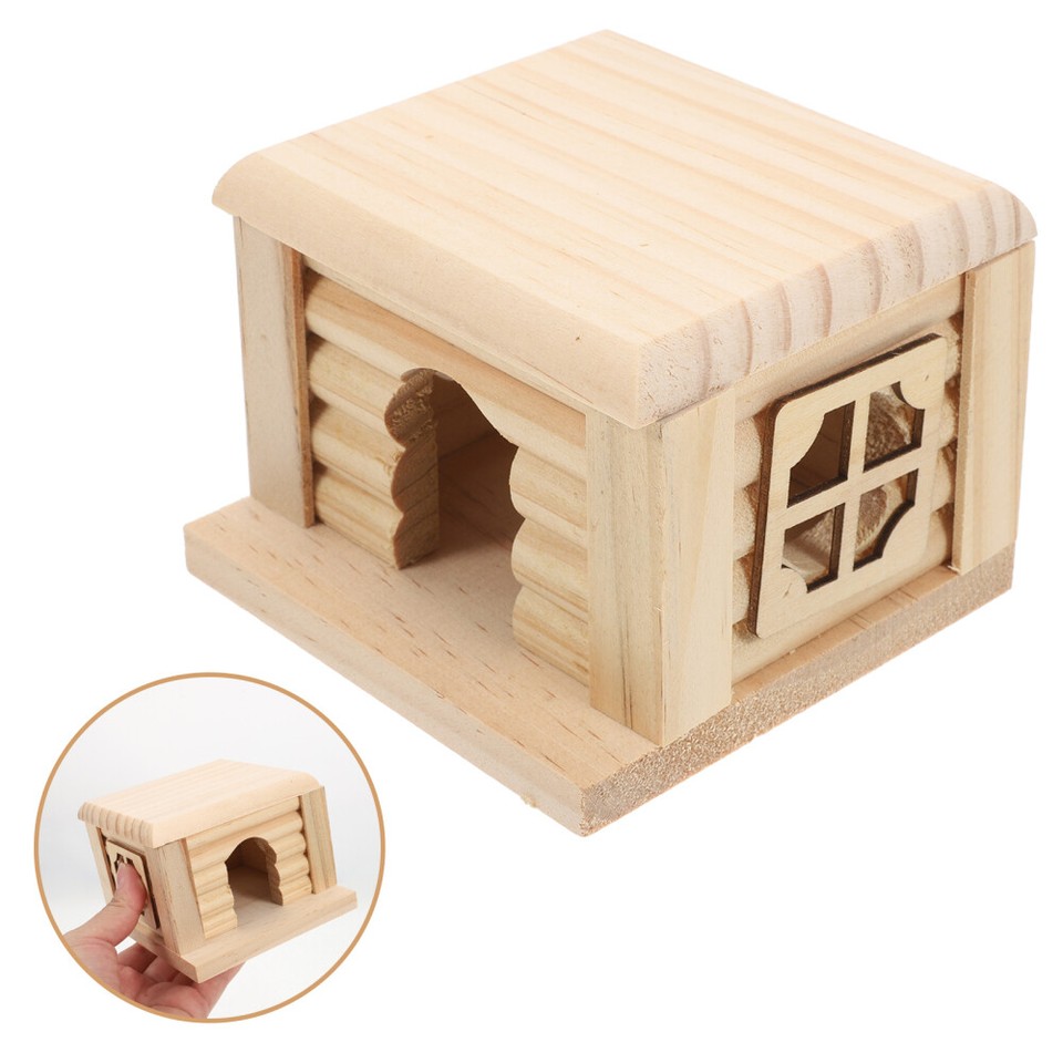 Wooden Hamster Hideout House Small Animal Wooden Hut Habitat For Guinea