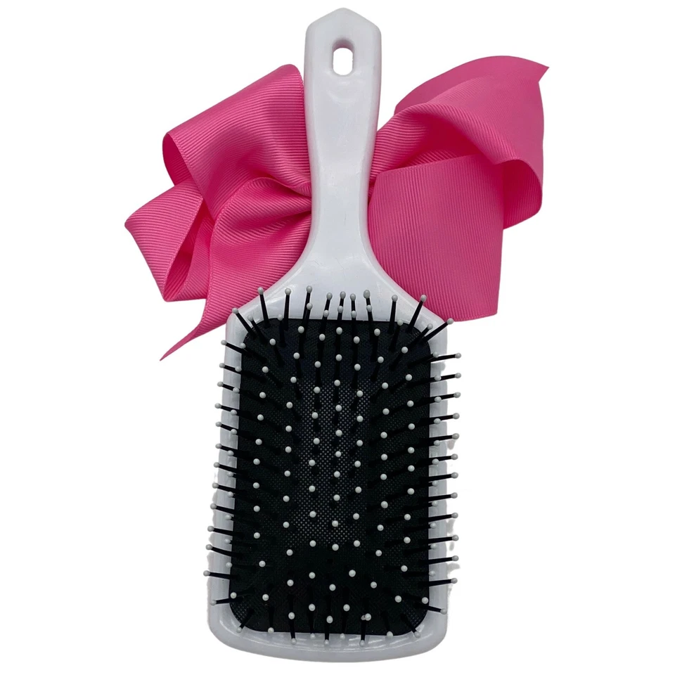 Kids Girl Pink Hair Bow Hair Brush Set Wet Detangler Paddle Brush Rainbow Heart Foto 4 de 4