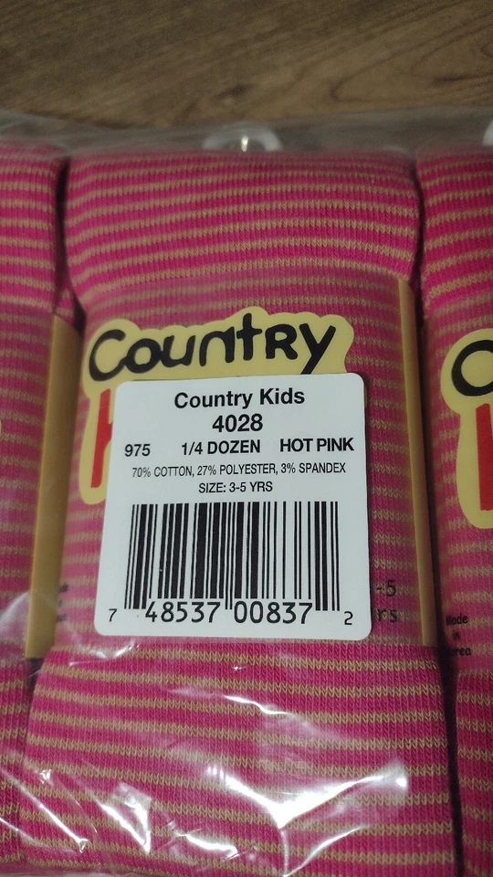 3 pack Lot Girl’s Country Kids Hot Pink Stripes Cotton Tights 3-5 Years  - Image 3 of 4