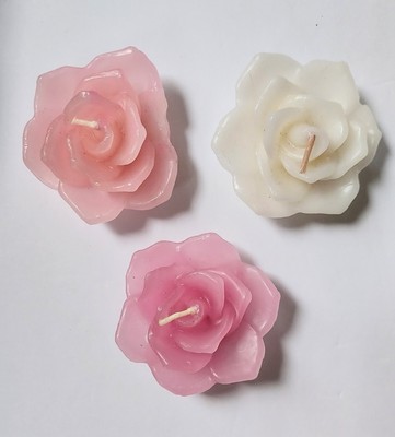 Rose Flower Shaped Floating Candles Set of 3 Pink Ivory Light Pink