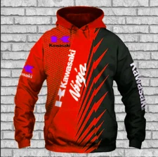 Hoodie 3D Kawasaki Red F1 Team Racing Printed For Gift Full Size US -Lightweight