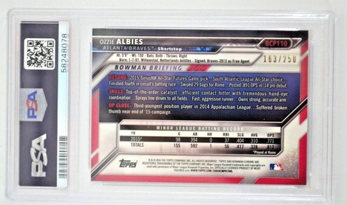 Ozzie Albies 2016 Bowman Chrome Prospects - Purple Refractor /250 MINT PSA 9 - Bild 3 von 4