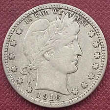 1916 D Barber Quarter 25c Better Grade VF #53387