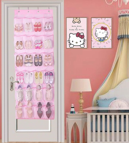 Kids Shoe Organizer Door Hanging Baby Closet Storage Over The Rack Pink - Picture 2 of 11