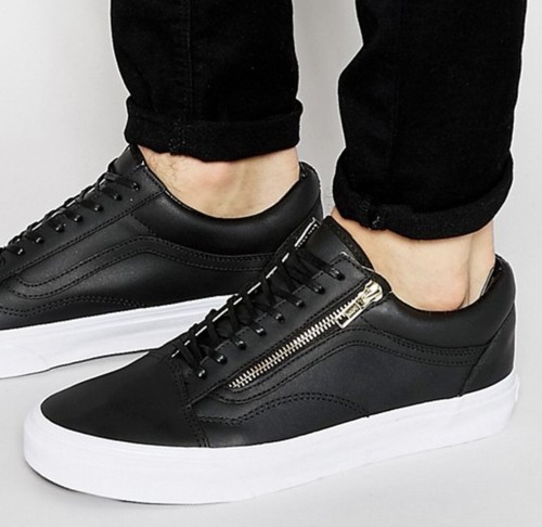 black leather lace up vans