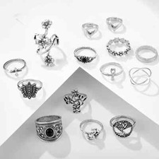 14 PC Silver-Tone Stackable Finger Knuckle Joint Midi Boho Ring Set New 7931