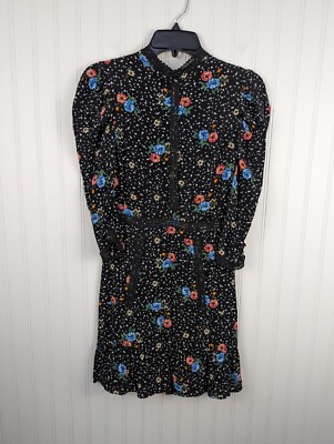 topshop floral corset dress TopShop Women's Black Floral Mini Dress Puff Sleeve Open Back Corset Lace  Up 4