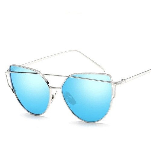 Large Cat Eye Twin-Beams Reflective Sunglasses UV400 - Picture 17 of 19