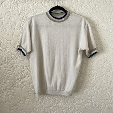 Vintage 70's JC Penny Terry Cloth Ringer T Shirt Unisex Large, White Blue, USA