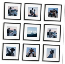 Picture Frame Sef of 10, Display Pictures 8x8 with Mat or 12 x 12 12x12 Black