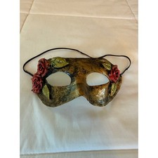 Gold Masquerade Mask with Red Roses Venetian Floral Eye Mask Costume