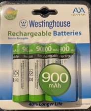 Westinghouse Rechargeable AA Batteries 4 Count 900mAh NIP