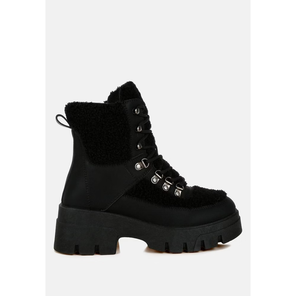 London Rag Womens Wellerman Faux Fur Detail Chunky Hiker Boots 7 14090₽