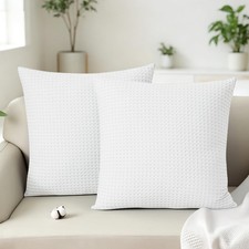 100 Cotton Waffle Weave Throw Pillow Covers Set of 2, 600TC Solid Reverse Side,