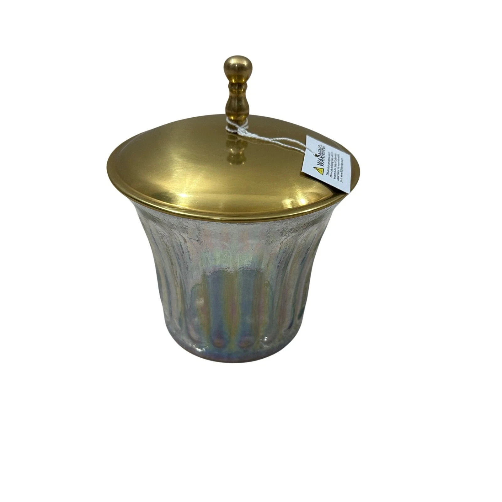 Anthropologie Lustrous Canister Iridescent Fluted Glass Gold Lid 6.5"Hx 4.25"D