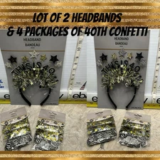 THIS IS 40 HEADBAND Lot 4) Happy Birthday Confetti Black & Gold Over The Hill