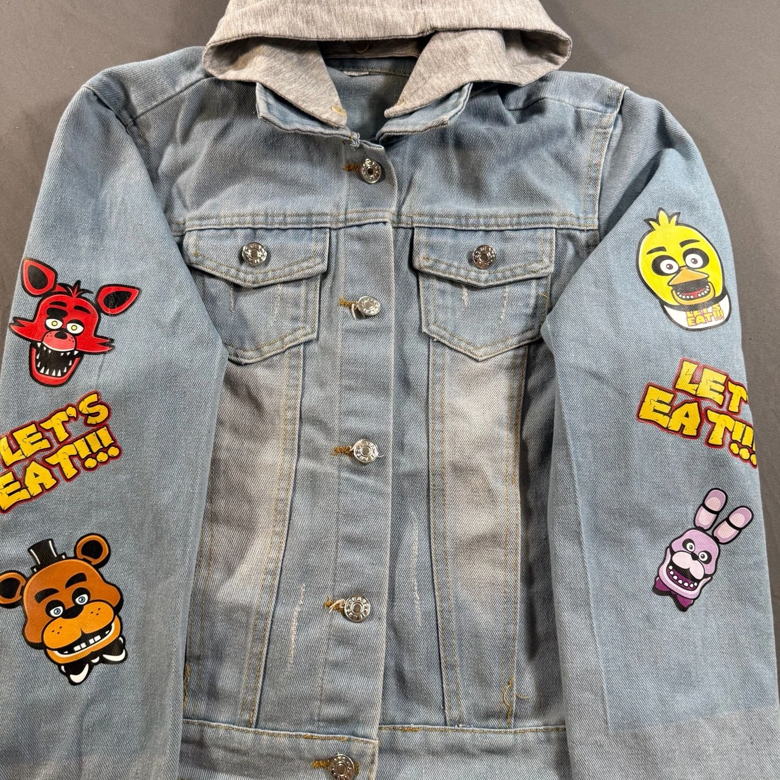 Five Nights at Freddy's FNAF Denim Jacket Hooded Graphic Blue Jean Jacket image 2