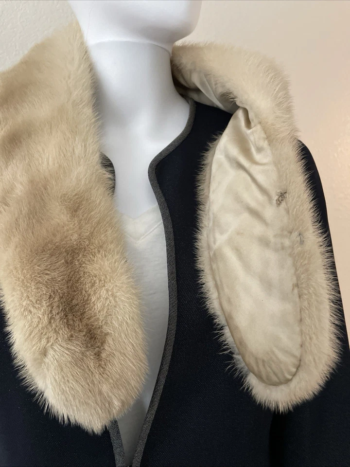 Gola de pele de vison loira vintage de casaco forrado de cetim pele macia genuína real - Imagem 3 de 4
