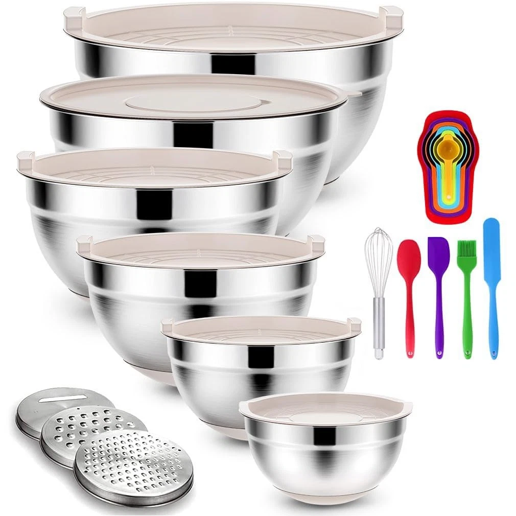 Mixing Bowls Set With Airtight Lids 20 PCS Stainless Steel Nesting Graters