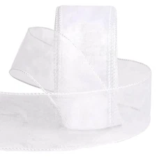 2.5-inch x 50-Yards White Organza Wired Ribbon Metallic Edge Christmas Decor