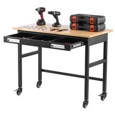 VEVOR 48" Workbench on Wheels Wood Top Work Table with Drawer Organizer 1500 lbs