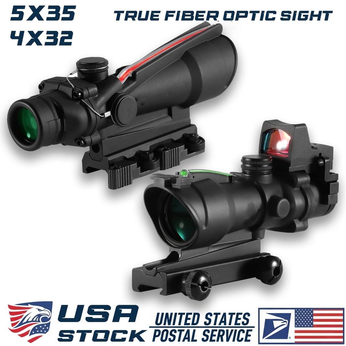 5X35 4X32 ACOG True Fiber Optic Red Green Cross Chevron Dot