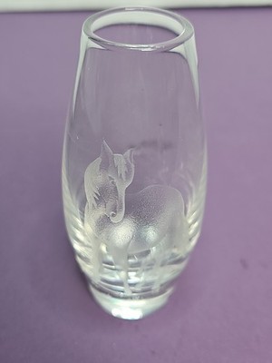 Crystal 5'' Etched Glass Horse Pony Vase Grass Meadow Equestrian Mare Vintage