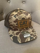 Cat Diesel Leather patch On Old School Duck Camo richardson 112 Hat