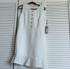 NWT Karl Lagerfeld Women's Tweed Pearl Button Dress, size 12 , TAG: 148.00