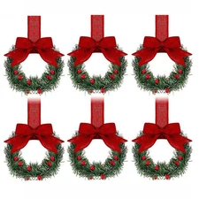 6Pcs Small Christmas Wreaths with Bows Wall Window Door Hanging Decoration US