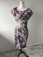 Phase Eight women Knee Dress Size 10 Black Green Ruched Floral Party Occasion 