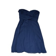 Ralph Lauren Blue Strapless Off-Shoulder Pleated Chiffon Knee Dress Size 6