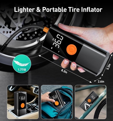 All-in-One Portable Tire Pump with 20000mAh Battery and LED Light for Road Trips - Picture 7 of 10