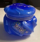 Fenton Cobalt Cased Glass Dresser Puff Box Trinket Box