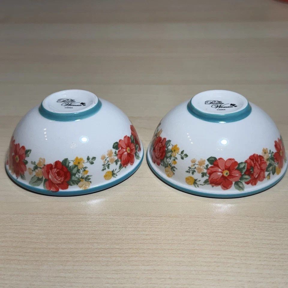 Pioneer Woman Large Ceramic Measuring Cup Dazzling Dahlias & 2 Mini Pinch Bowls - Image 4 of 4