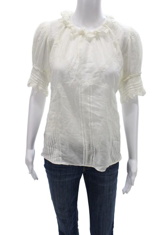 Zadig & Voltaire Womens Cotton Round Neck Short Sleeve Blouse White Size M