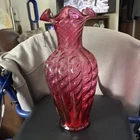 Vintage Fenton Cranberry Glass Ribbed Ruffled Edge Vase 11” FREE SHIPPING