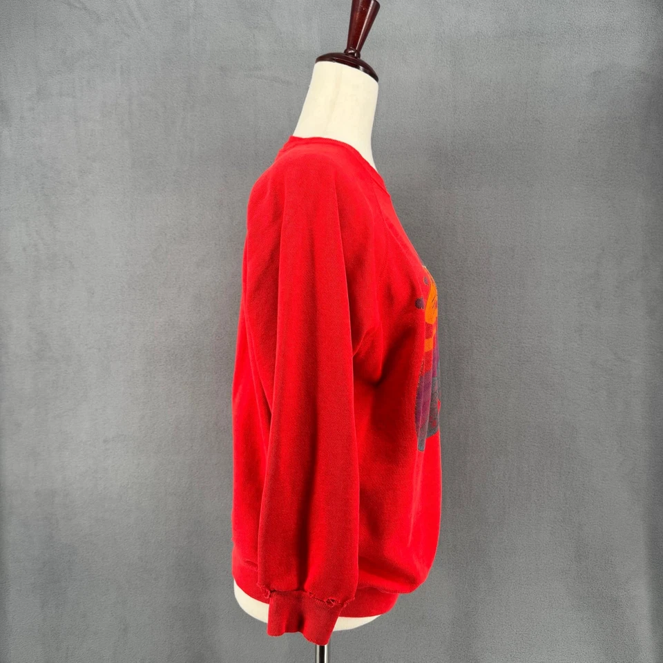Sudadera de Colección Años 80 90 Laurel Burch Gatos Gemelos Arte Cuello Redondo Roja L (S/M) Retro Foto 2 de 4