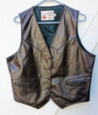 VTG Sears The Leather Shop Men's Brown Leather Vest Size 42 Western Button