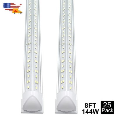 25 Pack 8 Ft Led Lights 144W 18000L 6500K Linkable T8 8Ft Led Shop Light Fixture