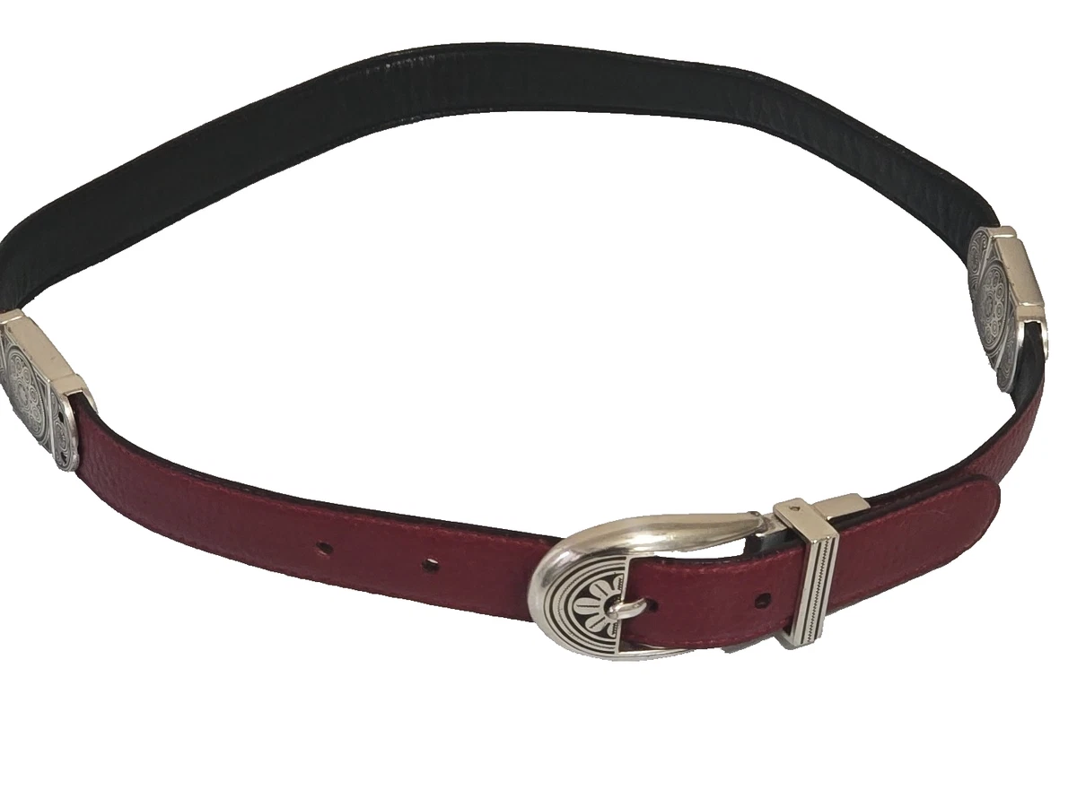 Brighton Reversible Leather Belt Red Black Silver Buckle 