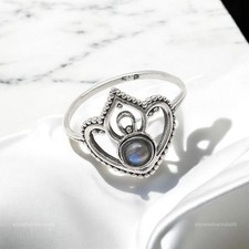 Christmas Sale Solid Silver Natural Rainbow Moonstone Crown Band Ring Size 8