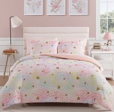 Princess-Inspired Gold Foil Hearts Twin 5-Piece Bed-in-a-Bag Set,-NEW
