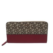 DKNY Beige/Red Faux Leather Bryant Zip Around Continental Wallet